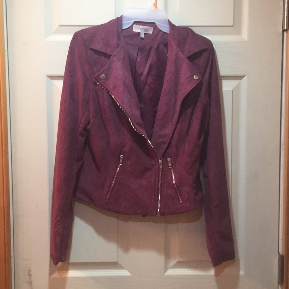 NWOT Suede Magenta Moto Jacket